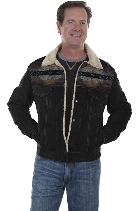 (image for) Mens Western Boar Suede Leather Jean Jacket