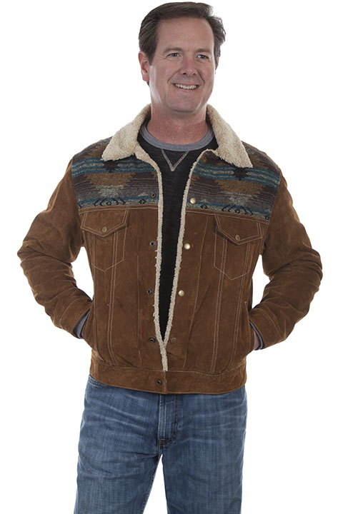 (image for) Mens Western Boar Suede Leather Jean Jacket
