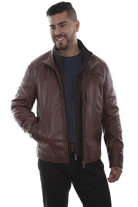 (image for) Leather jacket with quilted front insert