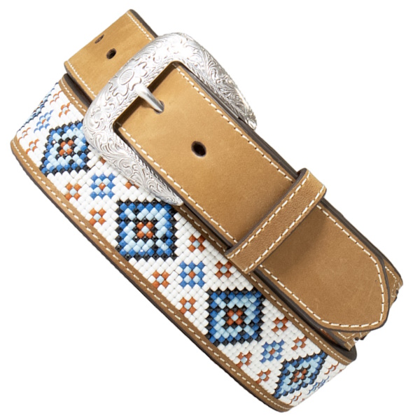 (image for) 1 1/2" Leather Belt Diamond Bead Inlay