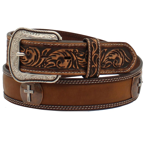 (image for) 1 1/2" Floral Tooled Belt Cross Conchos