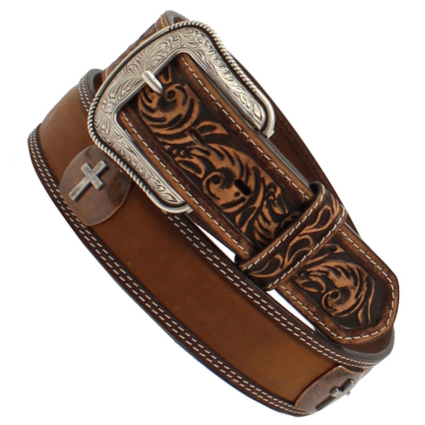 (image for) 1 1/2" Floral Tooled Belt Cross Conchos