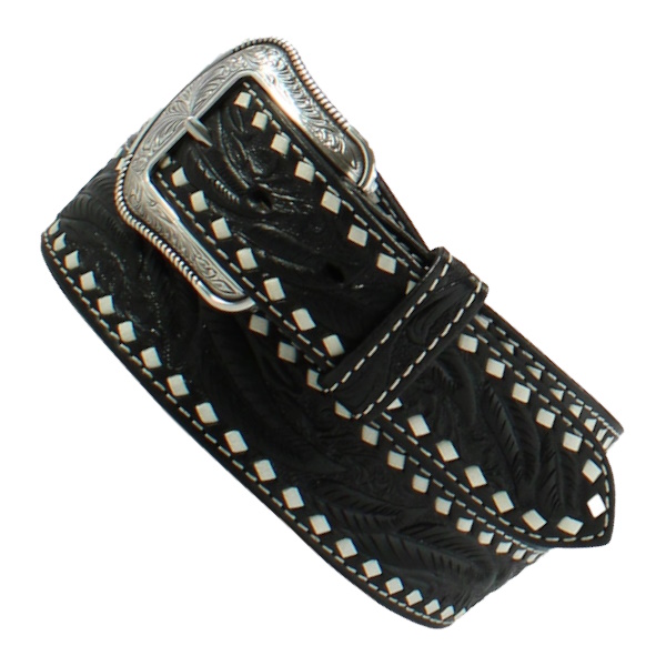 1 1/2 Tooled Leather Buckstitch Belt [D100015201] : Old  display picture 1