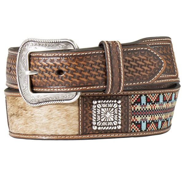 (image for) 1 3/4" Aztec Pattern Calf Hair Concho Tapered Belt