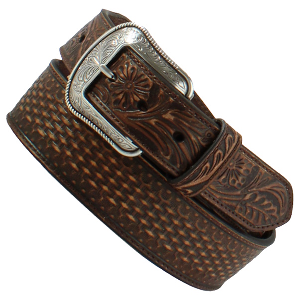 (image for) 1 7/8" Tooled Leather Tapered Belt
