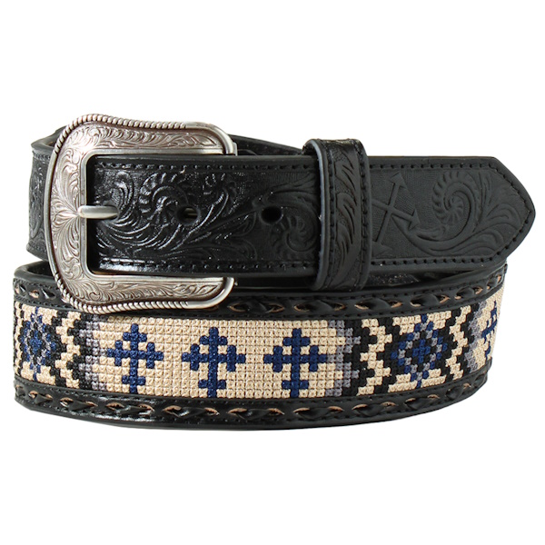 (image for) 1 7/8" Blue Cross Aztec Pattern Tapered Belt