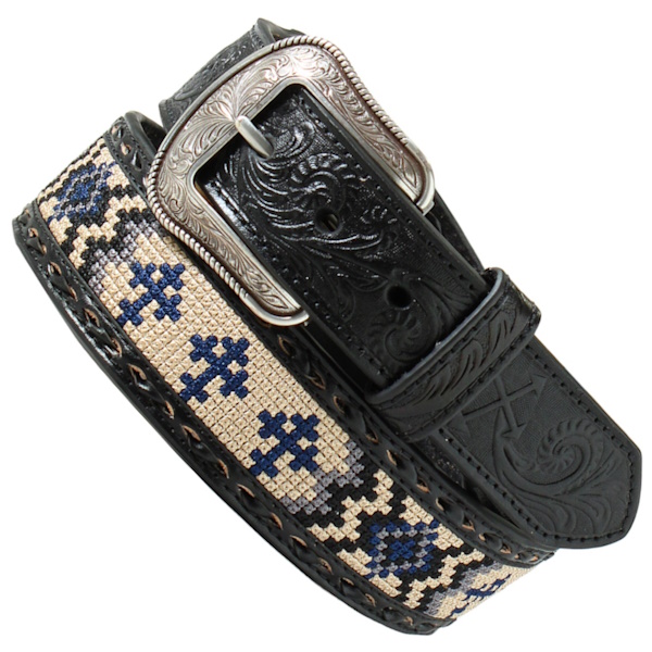 (image for) 1 7/8" Blue Cross Aztec Pattern Tapered Belt