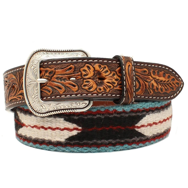 (image for) 1 1/2" Tooled Leather Wool Blanket Belt