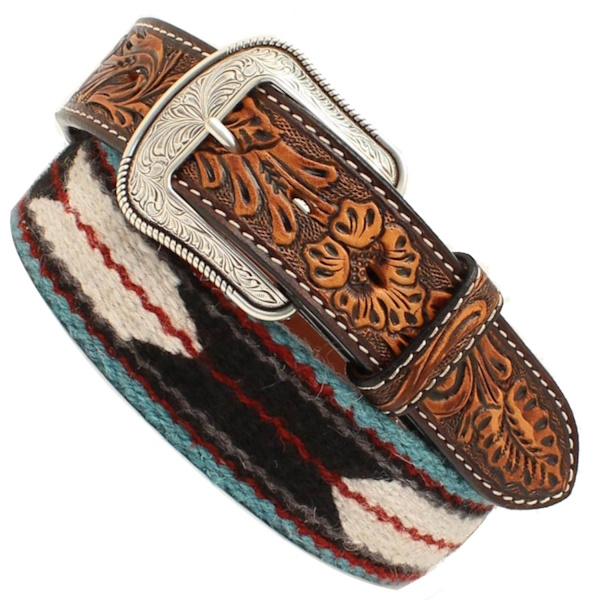 (image for) 1 1/2" Tooled Leather Wool Blanket Belt