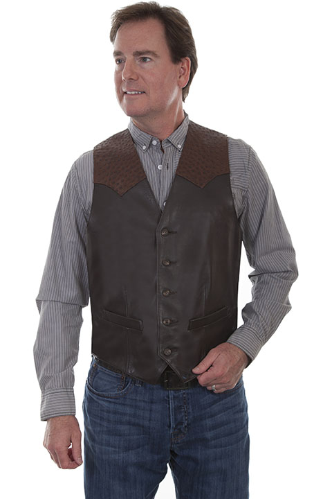 (image for) Leather vest with ostrich trim