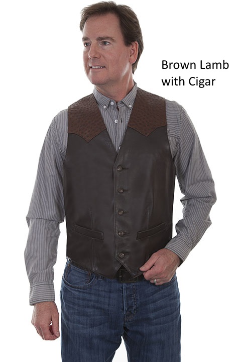 (image for) Leather vest with ostrich trim