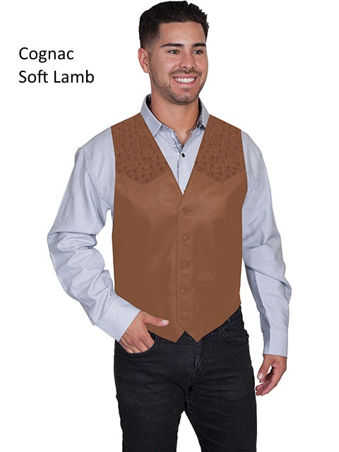 (image for) Leather vest with ostrich trim