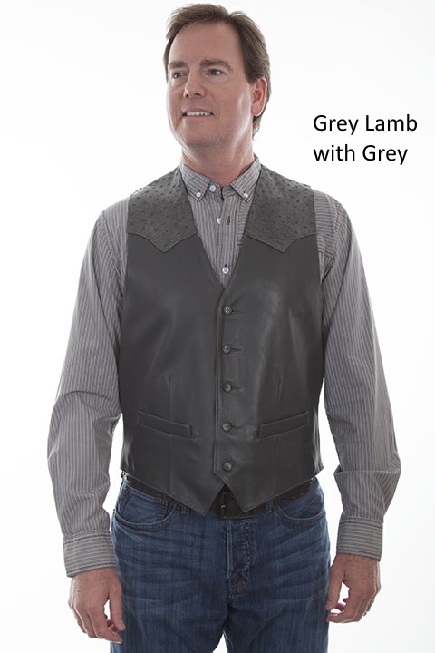 (image for) Leather vest with ostrich trim