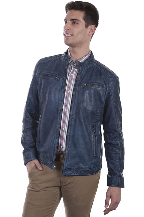 (image for) Lambskin zip front jacket with stand up collar