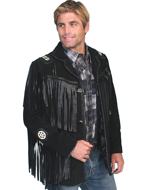 (image for) Men's Western Hand Laced Fringe Leather Jacket