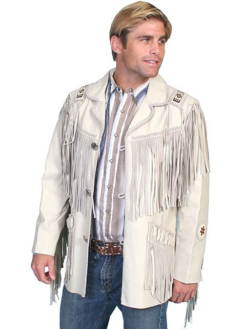 (image for) Men's Western Hand Laced Fringe Leather Jacket