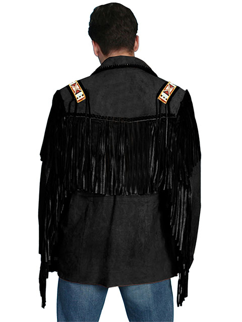 (image for) Fringe leather jacket with bone and bead