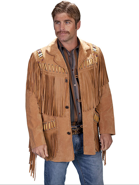 (image for) Fringe leather jacket with bone and bead