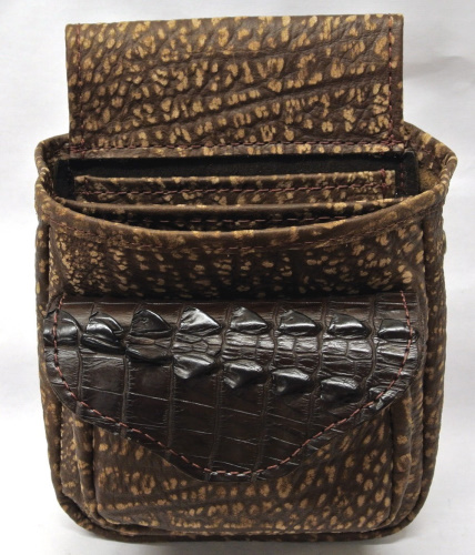 Old Post Shell Pouch Brown Crocodile Hornback Tail & Cape Buffalo Shotgun Shell Belt Pouch ...