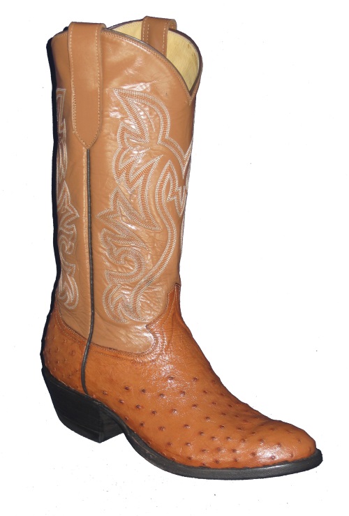 Cognac Full Quill Ostrich Western Fancy Stitch Cowboy Boots