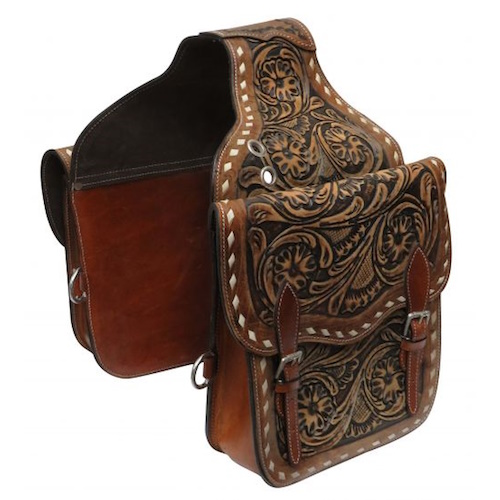 (image for) Floral Tooled Leather Saddle Bag with Buckstitch Edge