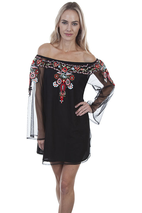 (image for) Embroidered blouse with sheer sleeves