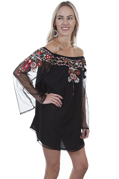 (image for) Embroidered blouse with sheer sleeves