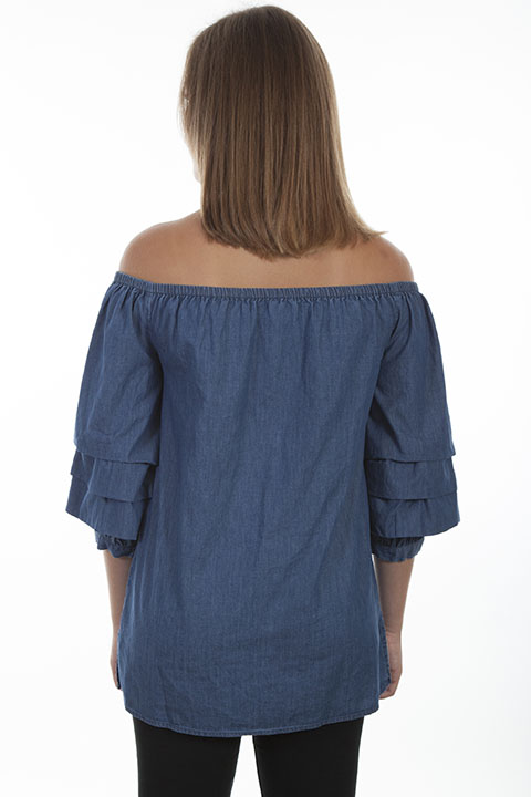 (image for) Cotton denim over the shoulder blouse