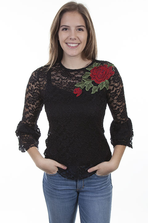 Lace top with rose applique & polyester cami