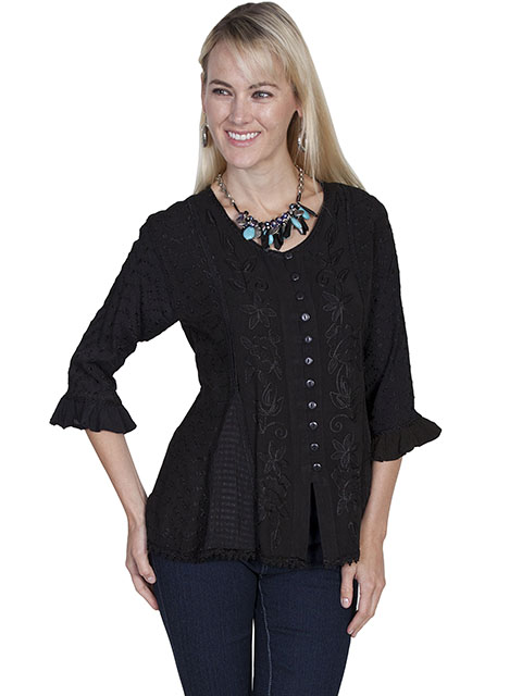 (image for) Ladiies 3/4 Sleeve Tonal Embroidered Blouse