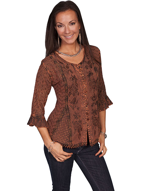 (image for) Ladiies 3/4 Sleeve Tonal Embroidered Blouse
