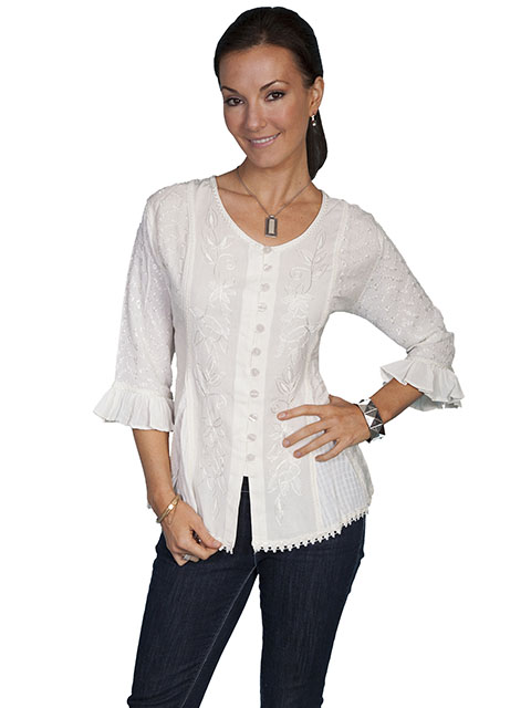 (image for) Ladiies 3/4 Sleeve Tonal Embroidered Blouse
