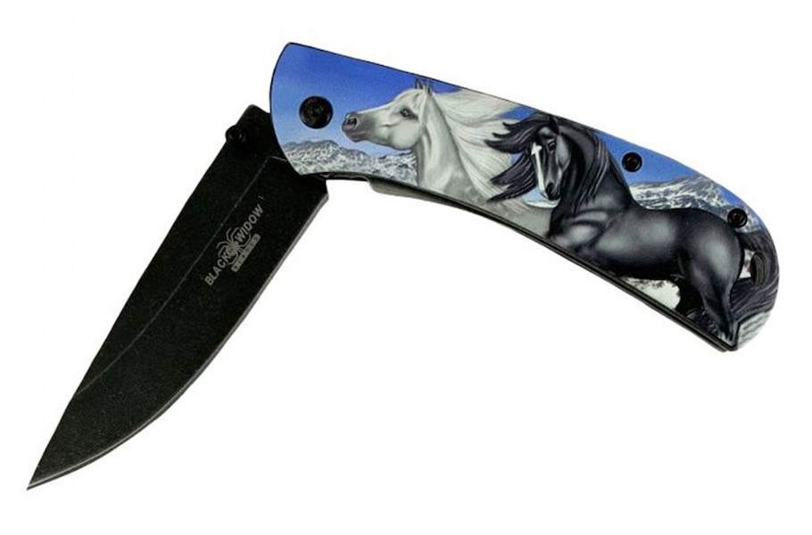 (image for) Horse Printed Tactical 8" Knife with Clip - Blue