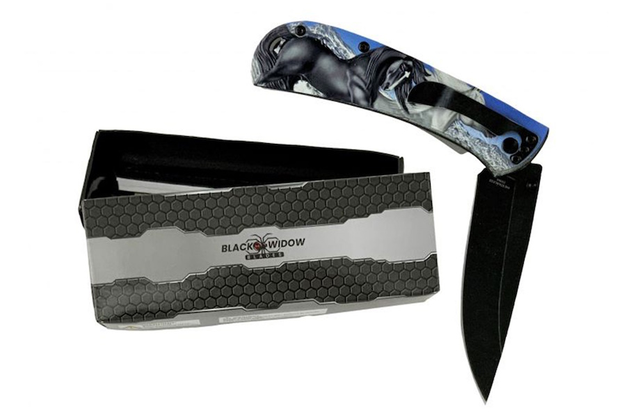(image for) Horse Printed Tactical 8" Knife with Clip - Blue