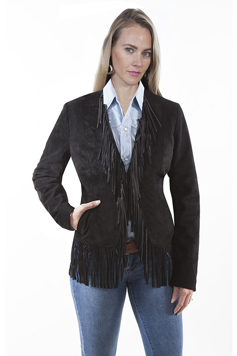 (image for) Ladies Cinnamon Boar Suede Fringe Leather Jacket