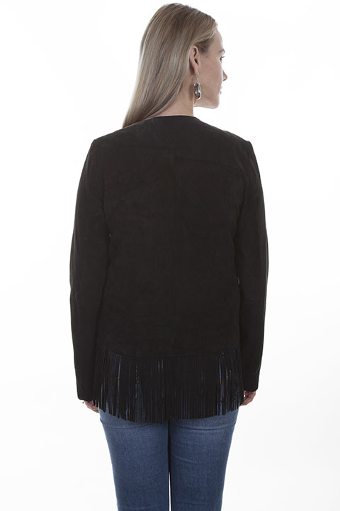 (image for) Ladies Cinnamon Boar Suede Fringe Leather Jacket
