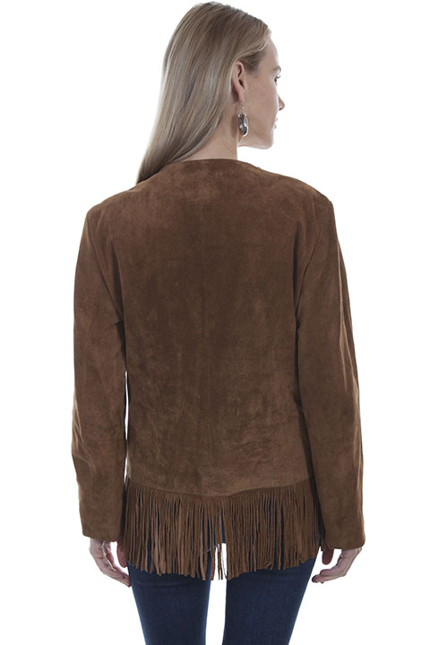 (image for) Ladies Cinnamon Boar Suede Fringe Leather Jacket