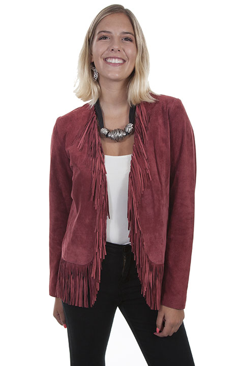 (image for) Ladies Cinnamon Boar Suede Fringe Leather Jacket