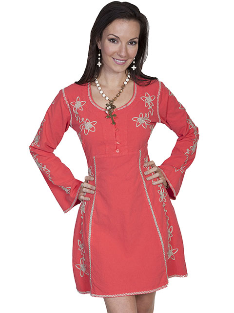 (image for) Ladies Floral Soutache Design Cotton Scoop Neck Dress