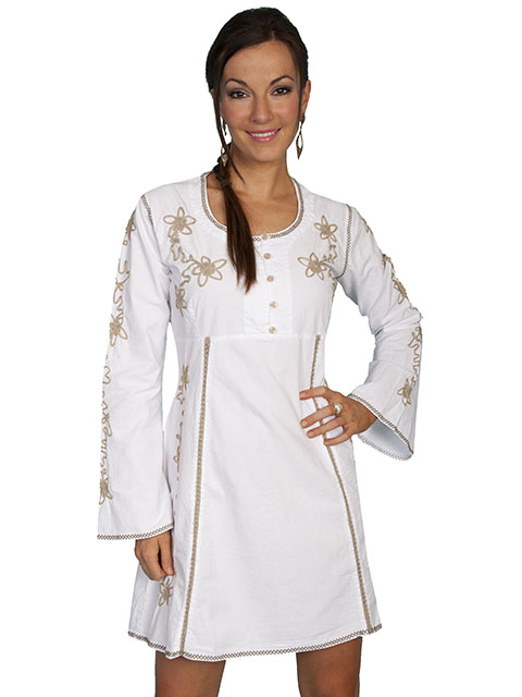(image for) Ladies Floral Soutache Design Cotton Scoop Neck Dress