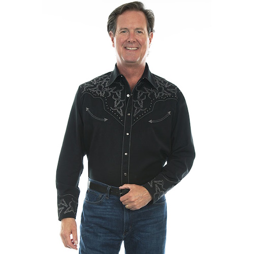 (image for) Western Shirt Candycane Piping & Longhorn Steer Heads Embroidery