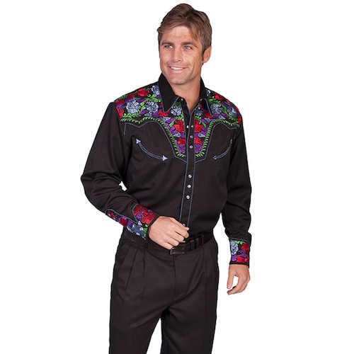 (image for) Snap Front Western Shirt Colorful Floral Tooled Embroidery