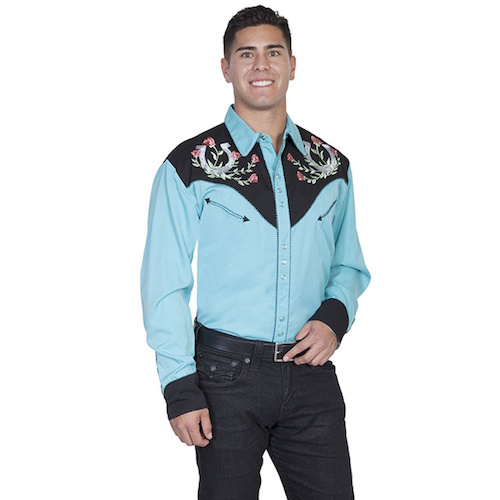 (image for) Snap Front Shirt with Western Horseshoe Rose Embroidery