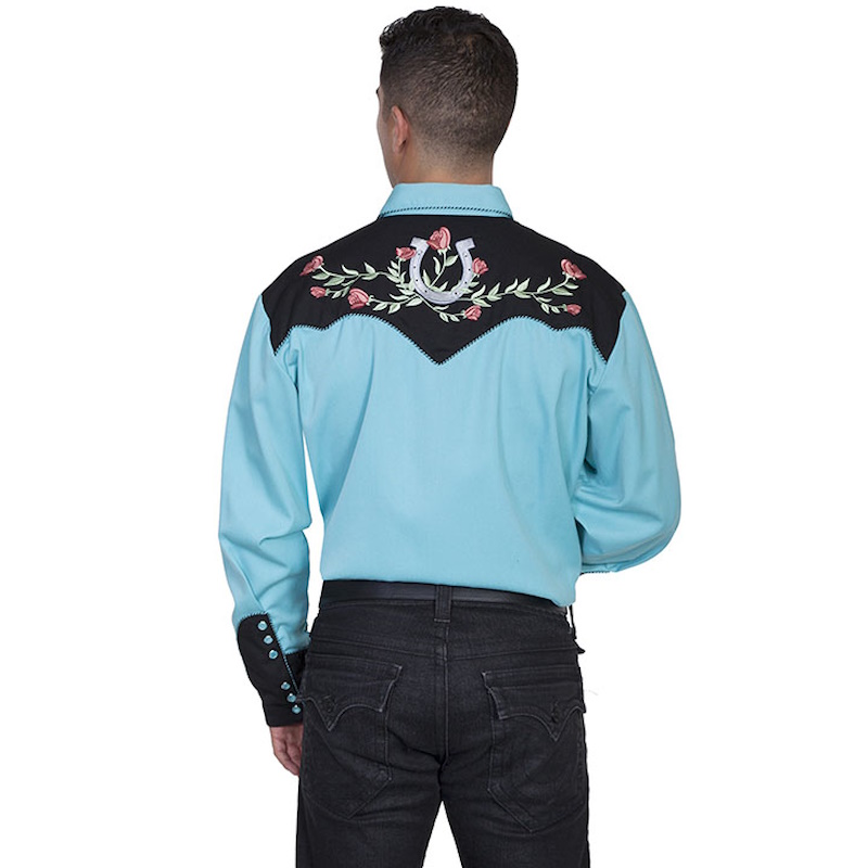 (image for) Snap Front Shirt with Western Horseshoe Rose Embroidery