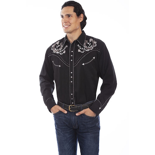 (image for) Snap Front Shirt Western Horseshoes & Roses Embroidery