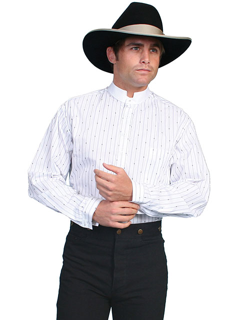Black Casual Dress Shirt with White Band Collar X-Large