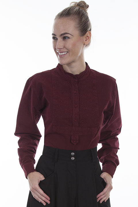 (image for) Ladies Paisely Inset Bib Embroidered Cotton Blouse
