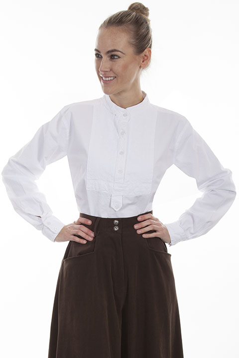 (image for) Ladies Paisely Inset Bib Embroidered Cotton Blouse
