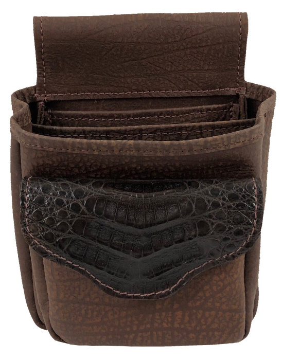 Old Post Shell Pouch Brown Crocodile Belly & Cape Buffalo Shotgun Shell Belt Pouch Deluxe ...