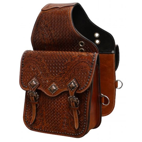 (image for) Tooled Leather Saddle Bag with Antiqued Copper Hardware